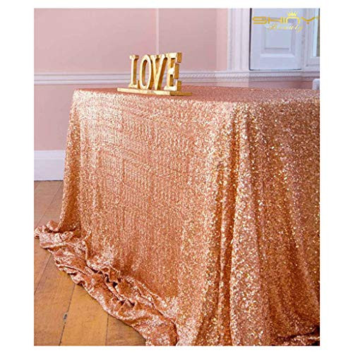 ShiDianYi Rose Gold Sequin Overlay Sparkly Rose Gold Sequin Tablecloth Glitz Sequined Table Linen (90inx132in)