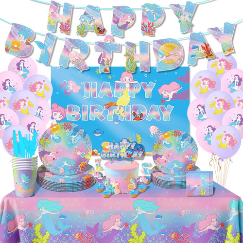 Mermaid Birthday Party Decorations?Mermaid Party Supplies Included Mermaid Birthday Banner?Balloons, Cake Topper, Tablecloth, Plates, Napkins, Cups, Tableware?Backdrop for Girls Mermaid Decorations Mermaid Birthday Party Decorations?Mermaid Party Supplies Included Mermaid Birthday Banner?Balloons, Cake Topper, Tablecloth, Plates, Napkins, Cups, Tableware?Backdrop for Girls Mermaid Decorations