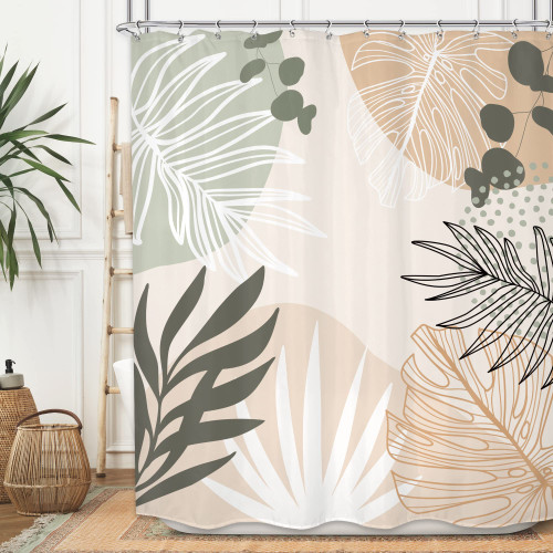 MESHELLY Mid Century Abstract Shower Curtain 72Wx72H Boho Plants Tropical Leaf Curtain for Bathroom Bathtub Bohemian Modern Aesthetic Bath Curtain Cloth Fabric Bathroom Accessories Decor with 12 Hooks