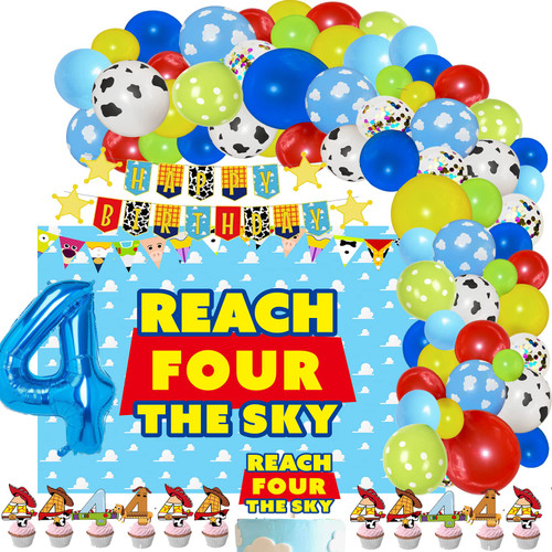 Toy Inspired Story Birthday Party Supplies 4th Birthday-Cartoon Story Balloons Arch Banner Backdrop Cake Cupcake Topper 4 Foil Number Balloon for 4th Year Old Boys Bday Decor Toy Inspired Story Birthday Party Supplies 4th Birthday-Cartoon Story Balloons Arch Banner Backdrop Cake Cupcake Topper 4 Foil Number Balloon for 4th Year Old Boys Bday Decor