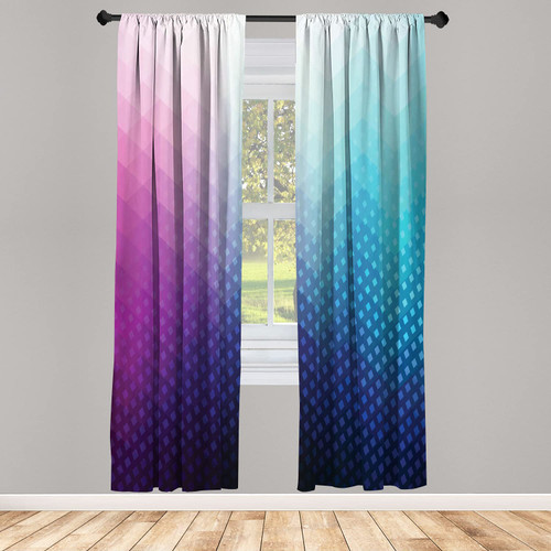 Ambesonne Abstract Window Curtains, Gradient Background with Little Geometric Fractal Triangle Graphic Style, Lightweight Decorative 2-Panel Set & Rod Pocket, Pair of - 28" x 63", Pink Blue
