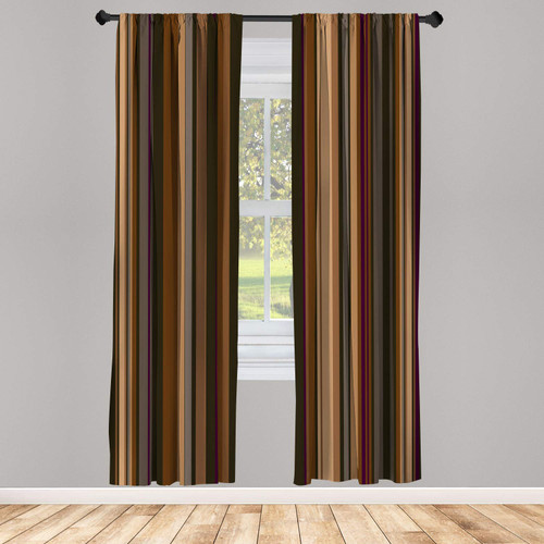 Ambesonne Abstract Window Curtains, Retro Vertical Striped Background in Different Shades of Earthen Tones Image, Lightweight Decorative 2-Panel Set & Rod Pocket, Pair of - 28" x 95", Tan Brown
