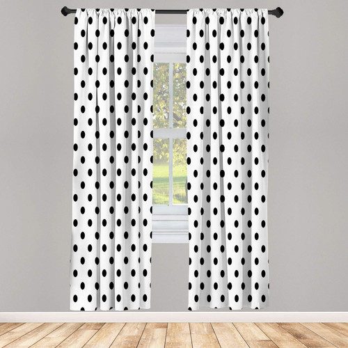 Ambesonne Polka Dot Window Curtains, Classic Old Fashioned Repeated Circles Round Forms Retro Illustration, Lightweight Decorative 2-Panel Set & Rod Pocket, Pair of - 28" x 84", Black White
