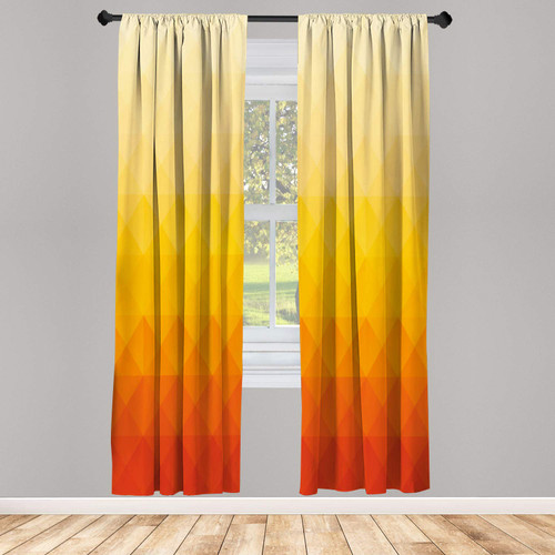 Ambesonne Abstract Window Curtains, Digital Triangle Geometric Mosaic Gradient Shades of Orange Poly Art, Lightweight Decorative 2-Panel Set & Rod Pocket, Pair of - 28" x 95", Orange Ombre