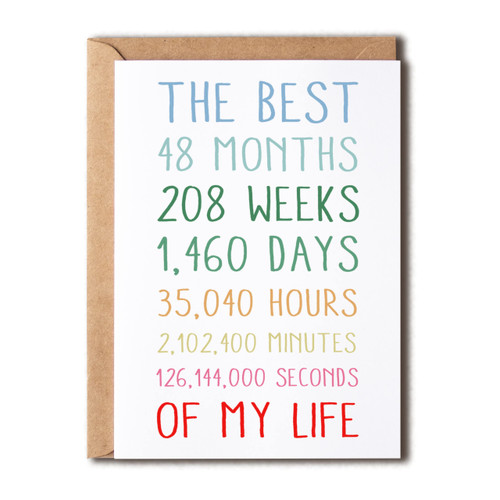 The Best My Life Mug - 4Th Anniversary Card - Sweet 4 Anniversary Card For Him Or Her - The Best 4 Years Of My Life - Anniversary Card For Husband - Wife
