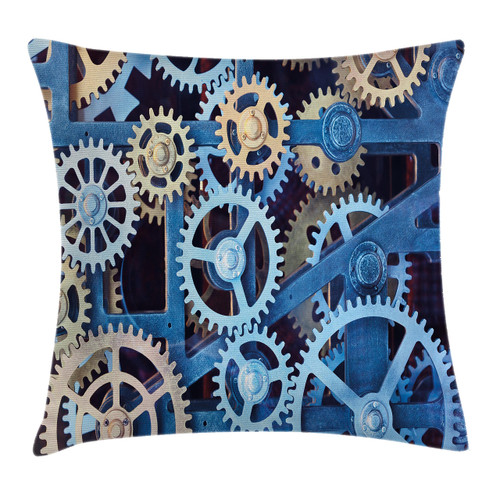 Ambesonne Clock Throw Pillow Cushion Cover, Technology Clock Gears Steel Cogwheels Pattern Mechanical Theme Design Print, Decorative Square Accent Pillow Case, 40" X 40", Brown Blue