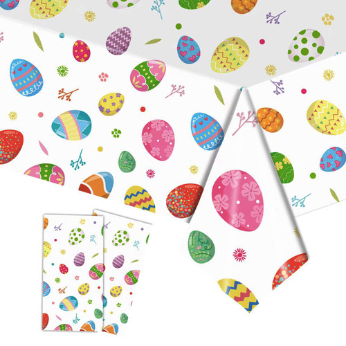 MEHOWON Easter Tablecloth Plastic, Plastic Easter Tablecloth Rectangle Table Cover for Spring Easter Party Decoration Supplies 54 x 108 inches, 2 Pack