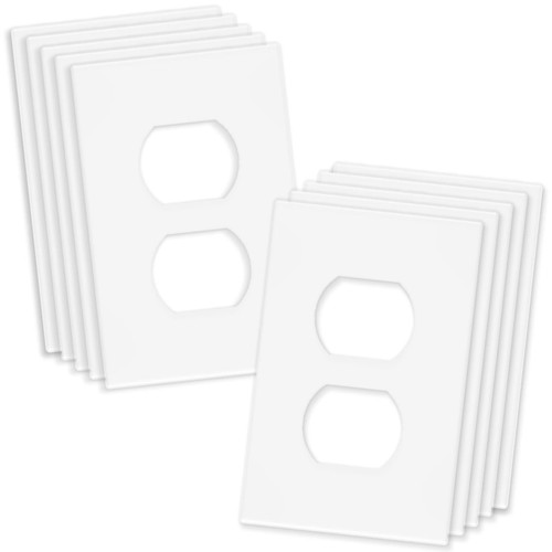 MLLIZH 1-Gang Screwless Decorative Wall Plates, stander-Size Unbreakable Thermoplastic Faceplate Cover for Decorator Receptacle Outlet Switch, White (10 Pack, Single Duplex-White)