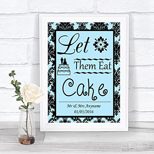 Sky Blue Black Damask Let Them Eat Cake Personalized Wedding Sign