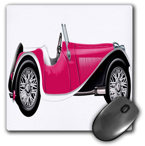 3dRose Anne Marie Baugh - Cute Illustrations - Cute Vintage Pink Roadster Car Illustration - Mousepad (mp_324519_1)