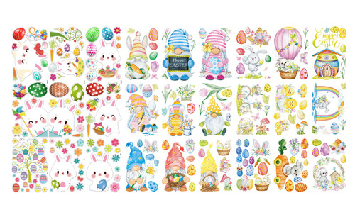 219 PCS 27 Sheets Easter Decorations Holiday Spring Window Clings - Easter Bunny Egg Rabbit Gnome Window Clings Decor Stickers Decals for Glass Window Party