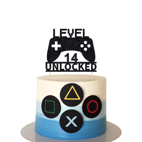 Level 14 Unlocked Cake Topper, Video Game Cake Topper, Game Controller Cake Topper for 14th Birthday Party Decoration