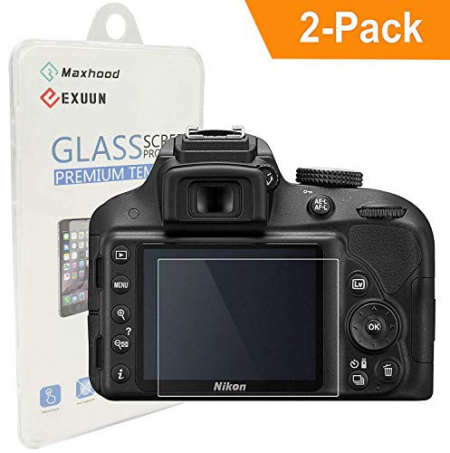 Exuun (2-Pack Nikon D3300 D3400 D3500 Tempered Glass Screen Protector,[ Anti-Scratch ] [Anti-Fingerprint] 9H Hardness 0.3mm Ultra Thin Tempered Glass Screen Protector for Nikon D3400 D3300 D3200