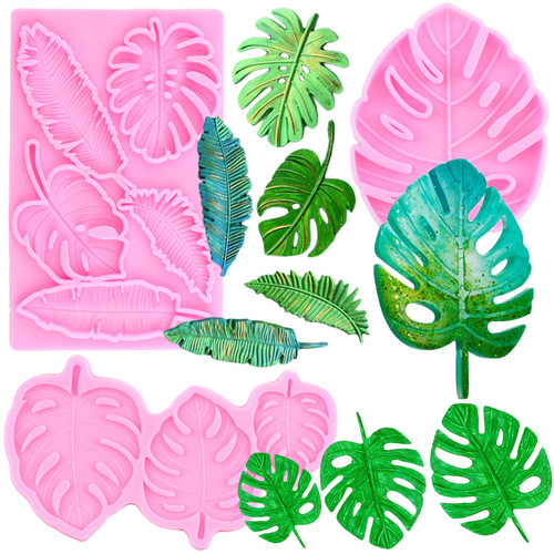 MYPRACS Tropical Leaf Silicone Mold Monstera Leaves Fondant Molds Fern Leaf Candy Mold For Cake Decoration Cupcake Topper Chocolate Gum Paste Polymer Clay Set Of 3