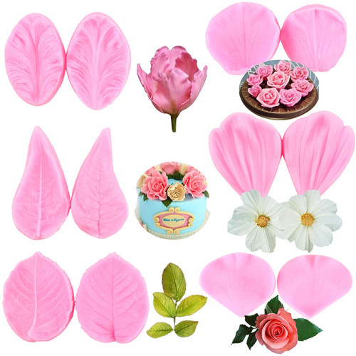 MYPRACS Gumpaste Flower Silicone Veining Mold Fondant Rose Veined Mold Gum Paste Orchid Flower Mold Daisy Flower Molds For Sugar Craft Cake Decorating Chocolate Candy Polymer Clay Set Of 6