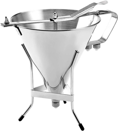 MYFULLY Confectionery Funnel with Stand | Stainless Steel Commercial Grade Cake Decorating Tool with Three Nozzles for Commercial Home Use
