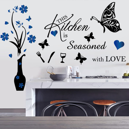 Kitchen Wall Decal Wall Arts Stickers Inspirational Wall Decals Quotes this Kitchen is Seasoned with Love Kitchen Wall Sign Home Decor Vinyl Wall Sticker for Kitchen Dining Room Home Restaurant Wall Decoration.