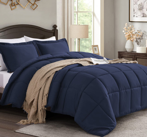 Homelike Moment King Comforter Set Navy Lightweight Comforter Set Down Alternative Comforter with 2 Pillow Shams - 3 Piece Bed Comforter Set All Season King Size Navy Blue