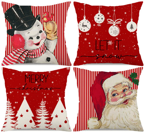 Christmas Decorations Pillow Covers 18x18 Set of 4 Red Stripes Santa Snowman Snowflake Merry Christmas Tree Let It Snow Hello Winter Holiday Pillows Decorative Throw Cushion Case for Sofa Couch Christmas Decorations Pillow Covers 18x18 Set of 4 Red Stripes Santa Snowman Snowflake Merry Christmas Tree Let It Snow Hello Winter Holiday Pillows Decorative Throw Cushion Case for Sofa Couch