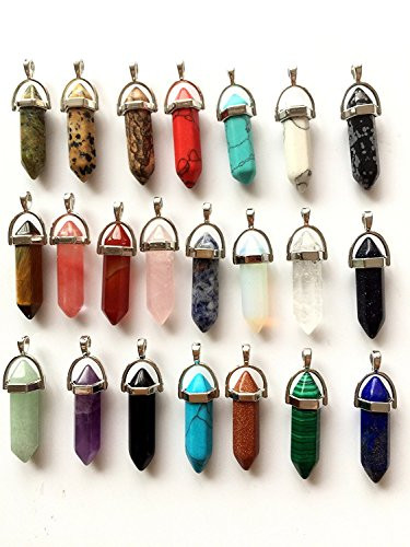 YIYATOO Bullet Shape Healing Pointed Chakra Beads Crystal Quartz Stone Pendants for Necklace Jewelry Making (22pcs )