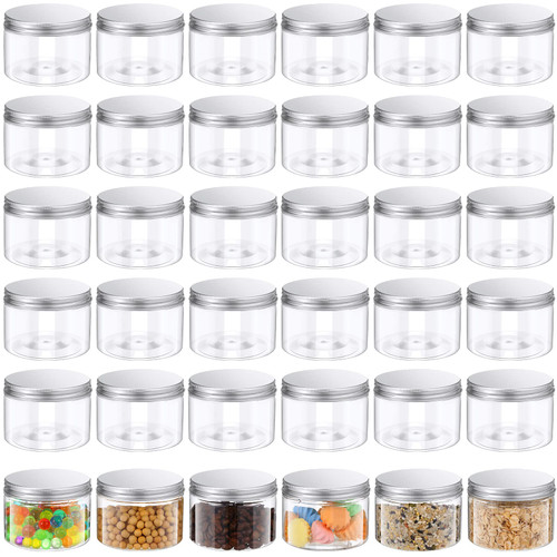 Thenshop 36 Pieces 10 oz Clear Plastic Jars Wide Mouth Empty Mason Jars Containers with Ribbed Lids Food Airtight Plastic Jars Leak Proof Storage Round Small Containers for Travel Cosmetic