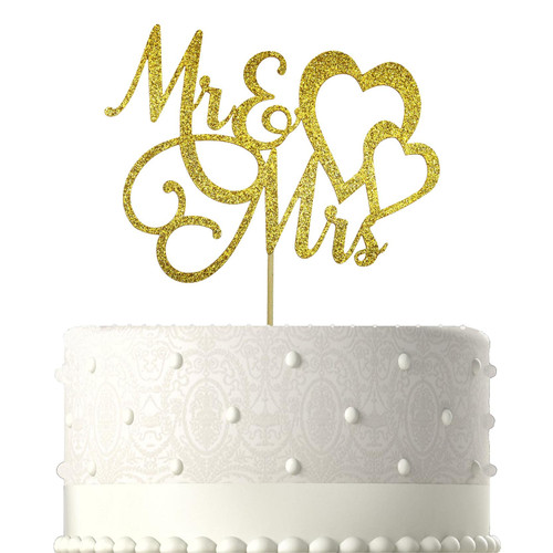 NSHYXXSPY Gold Glitter Mr & Mrs Cake Topper for Bride and Groom Sign Wedding, Engagement, Wedding Anniversary Cake Toppers Decorations