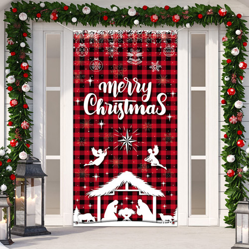 Tiamon Holy Nativity Christmas Door Cover Merry Christmas Buffalo Plaid Door Backdrop Xmas Photography Background Door Decorations for Indoor Outdoor Winter Holiday Christmas Party Supplies Decor Tiamon Holy Nativity Christmas Door Cover Merry Christmas Buffalo Plaid Door Backdrop Xmas Photography Background Door Decorations for Indoor Outdoor Winter Holiday Christmas Party Supplies Decor