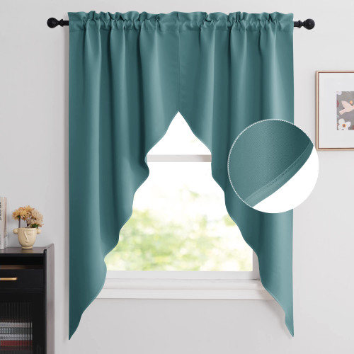NICETOWN Blackout Window Treatment Swags - Tailored Scalloped Valance/Swags Window Topper Curtains for Classroom Decor/Bedroom/Home Office (2 Panels, 36 by 63 inches per Panel, Sea Teal)