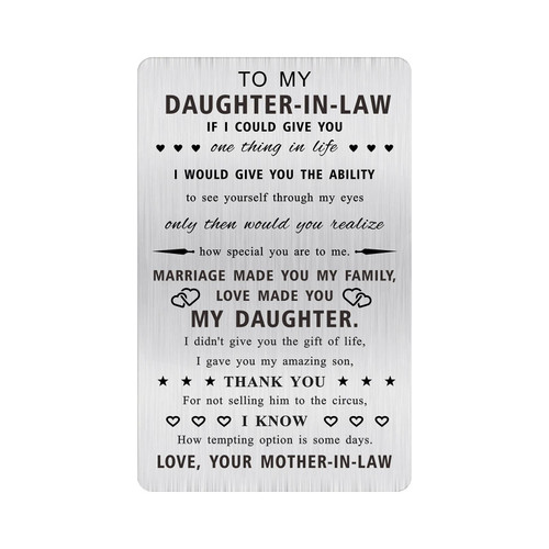 Alotozo Daughter in Law Gifts - Engraved Wallet Card to My Daughter in Law - Christmas Birthday Card for Daughter-in-Law Alotozo Daughter in Law Gifts - Engraved Wallet Card to My Daughter in Law - Christmas Birthday Card for Daughter-in-Law