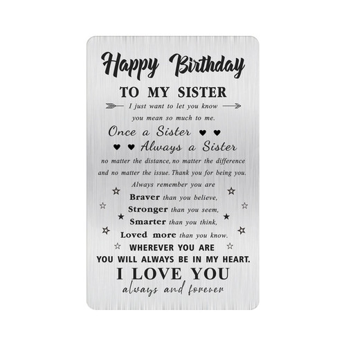 Alotozo Sister Birthday Card, Happy Birthday Gifts to My Sister, Sis Bday Engraved Wallet Card Inserts