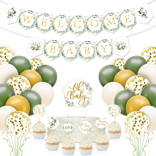 102 Pcs Sage Green Baby Shower Decorations Greenery Balloons Eucalyptus Leaves Welcome Baby Banner Baby Shower Cupcake Toppers for Neutral Baby Shower Boy Girl Birthday Gender Reveal Party 102 Pcs Sage Green Baby Shower Decorations Greenery Balloons Eucalyptus Leaves Welcome Baby Banner Baby Shower Cupcake Toppers for Neutral Baby Shower Boy Girl Birthday Gender Reveal Party