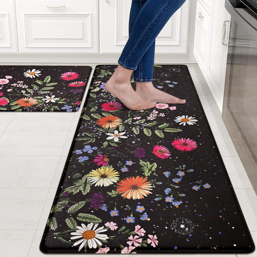 ASPMIZ 2 PCS Kitchen Mat, Farmhouse Floral Kitchen Floor Mat, Kitchen Mats Cushioned Anti Fatigue 2 Piece Set, Kitchen Rugs Non Slip Washable, Waterproof Kitchen Runner Rug, 18'' x 48''+18'' x 30''