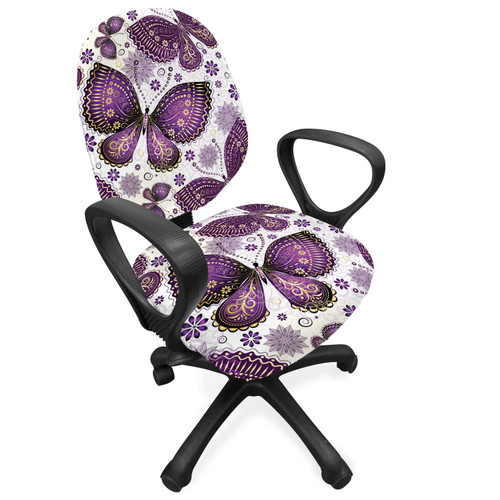 Ambesonne Natural Office Chair Slipcover, Butterflies with Paisley Motif on Wings Flowers Art Print, Protective Stretch Decorative Fabric Cover, Standard Size, Purple White Ambesonne Natural Office Chair Slipcover, Butterflies with Paisley Motif on Wings Flowers Art Print, Protective Stretch Decorative Fabric Cover, Standard Size, Purple White