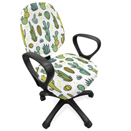 Ambesonne Cactus Office Chair Slipcover, Hand Draw Foliage Pattern Botanical Inspired Floral Tropical Elements, Protective Stretch Decorative Fabric Cover, Standard Size, Reseda Green