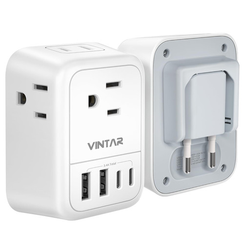European Travel Plug Adapter, VINTAR Foldable International Travel Adapter with 4 Outlets 4 USB Ports(2 USB C), 8 in 1 Type C Travel Essentials Charger for US to Most of Europe EU Italy Spain France European Travel Plug Adapter, VINTAR Foldable International Travel Adapter with 4 Outlets 4 USB Ports(2 USB C), 8 in 1 Type C Travel Essentials Charger for US to Most of Europe EU Italy Spain France
