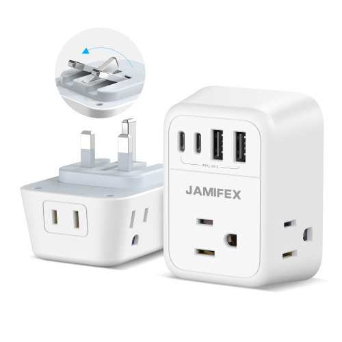 Foldable UK Ireland Travel Plug Adapter, JAMIFEX 8 in 1 Type G Travel Power Adapter with 4 USB(2 USB-C) Ports and 4 Outlets,US to England Irish Hong Kong Kenya Dubai Singapore Plug Adaptor Converter Foldable UK Ireland Travel Plug Adapter, JAMIFEX 8 in 1 Type G Travel Power Adapter with 4 USB(2 USB-C) Ports and 4 Outlets,US to England Irish Hong Kong Kenya Dubai Singapore Plug Adaptor Converter