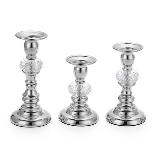 OwnMy Set of 3 Silver Metal Taper Candlestick Holders Vintage Brass Taper Candle Holders, Decorative Metal Crystal Taper Candle Stands Elegant Candlestick Holders Set for Dining Table Centerpieces OwnMy Set of 3 Silver Metal Taper Candlestick Holders Vintage Brass Taper Candle Holders, Decorative Metal Crystal Taper Candle Stands Elegant Candlestick Holders Set for Dining Table Centerpieces