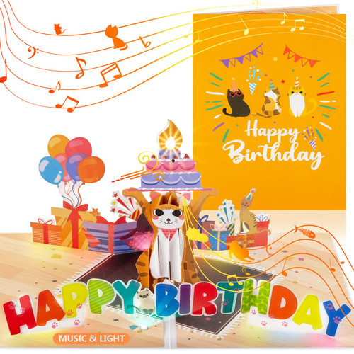 OPOWIS Funny 4D Birthday Card with Cat Mewing Music and Blowable LED Light Candle Cat Mom or Dad Bday Popup Cards for Husband, Wife, Friend,Kids and Every Cat Lover OPOWIS Funny 4D Birthday Card with Cat Mewing Music and Blowable LED Light Candle Cat Mom or Dad Bday Popup Cards for Husband, Wife, Friend,Kids and Every Cat Lover