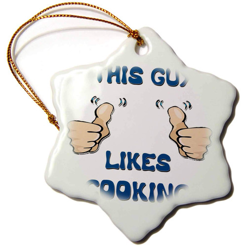 3dRose Blonde Designs This Guy Likes with Thumbs - This Guy Likes Cooking - Ornaments (orn-150310-1)