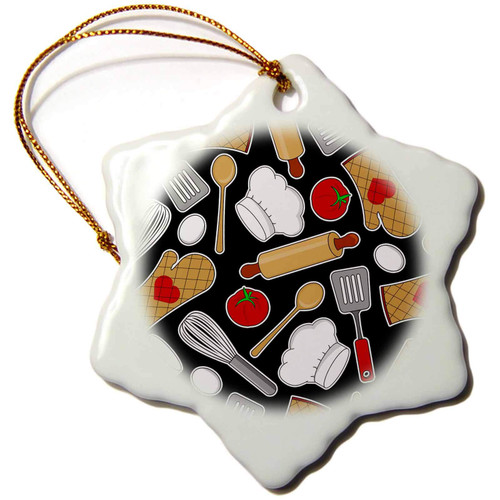 3dRose Cute Chef or Cook Love Pattern in Black - Ornaments (orn-172123-1)