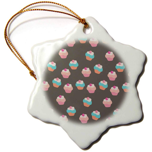3dRose Anne Marie Baugh - Patterns - Cute Pink and Aqua Cupcakes Pattern - Ornaments (orn-254993-1)