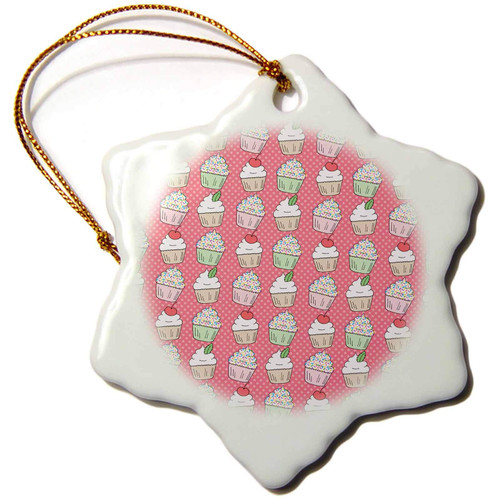 3dRose Anne Marie Baugh - Patterns - Cute Pink and White Cupcakes Pattern - Ornaments (orn-255085-1)