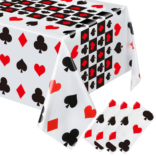 Oudain 6 Pcs Casino Tablecloth Casino Theme Party Decorations Las Vegas Party Decorations Poker Table Cover for Party Decoration Playing Card Favors Supplies Picnic, 108 x 54 Inches