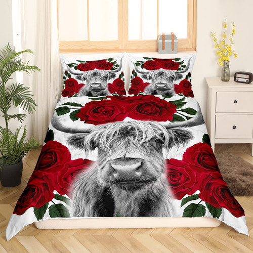 Highland Cow Comforter Cover Twin Size Red Rose Floral Bull Cattle Print Duvet Cover Farmhouse Animal Theme Bedding Set for Kids Boys Teens Western Cowboy Bedspread Cover, Grey Marble Bedding Highland Cow Comforter Cover Twin Size Red Rose Floral Bull Cattle Print Duvet Cover Farmhouse Animal Theme Bedding Set for Kids Boys Teens Western Cowboy Bedspread Cover, Grey Marble Bedding