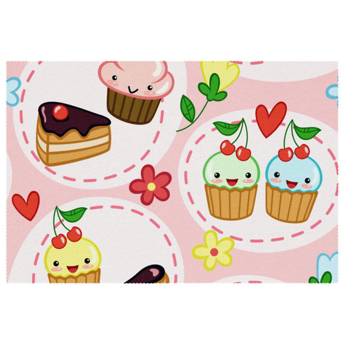 Placemats Set of 6 Dining Table Place Mats Cloth Placemats Kitchen Table Mats Indoor Outdoor Placemat, Cartoon Cake Lovely Dessert Flower Pink Placemats Set of 6 Dining Table Place Mats Cloth Placemats Kitchen Table Mats Indoor Outdoor Placemat, Cartoon Cake Lovely Dessert Flower Pink
