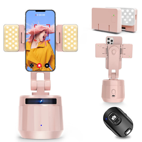 Auto Face Tracking Tripod Phone Holder, YENDILI Motion Tracking Camera Phone Mount Tripod Gimbal Stabilizer 360 Rotation Selfie Stick Tripod with Remote for Video Recording Live Vlog Shooting, Pink