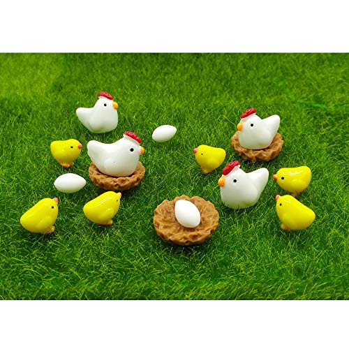 EMiEN 16 Pieces Hens Chickens Family Miniature Ornament Kits Set for DIY Fairy Garden Dollhouse Decoration,Hens,Henhouse,Chickens,Eggs Miniature Ornament for Fairy Garden Plant Décor