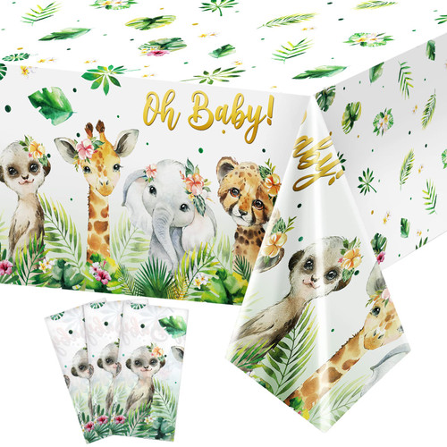 3 Pieces Jungle Safari Tablecloths Jungle Animal Plastic Table Cover Disposable Safari Table Cover Wild Jungle Plastic Tablecloth for Baby Shower Birthday Party Supplies Decorations, 54 x 108 Inch 3 Pieces Jungle Safari Tablecloths Jungle Animal Plastic Table Cover Disposable Safari Table Cover Wild Jungle Plastic Tablecloth for Baby Shower Birthday Party Supplies Decorations, 54 x 108 Inch