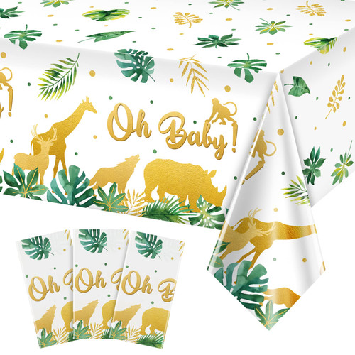 3 Pieces Safari Jungle Baby Shower Tablecloths, Baby Shower Jungle Safari Theme Party Decorations, Jungle Safari Table Cover for Baby Shower, Jungle Safari Animal Birthday Party Favor Supplies