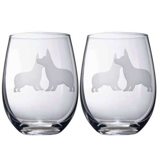 The Wine Savant Corgi Stemless Wine Glasses Set of 2 Puppy & Dog Lover Glass Gifts Etched Tumblers for Anniversary, Wedding, Home Bar Gifts (Corgi)